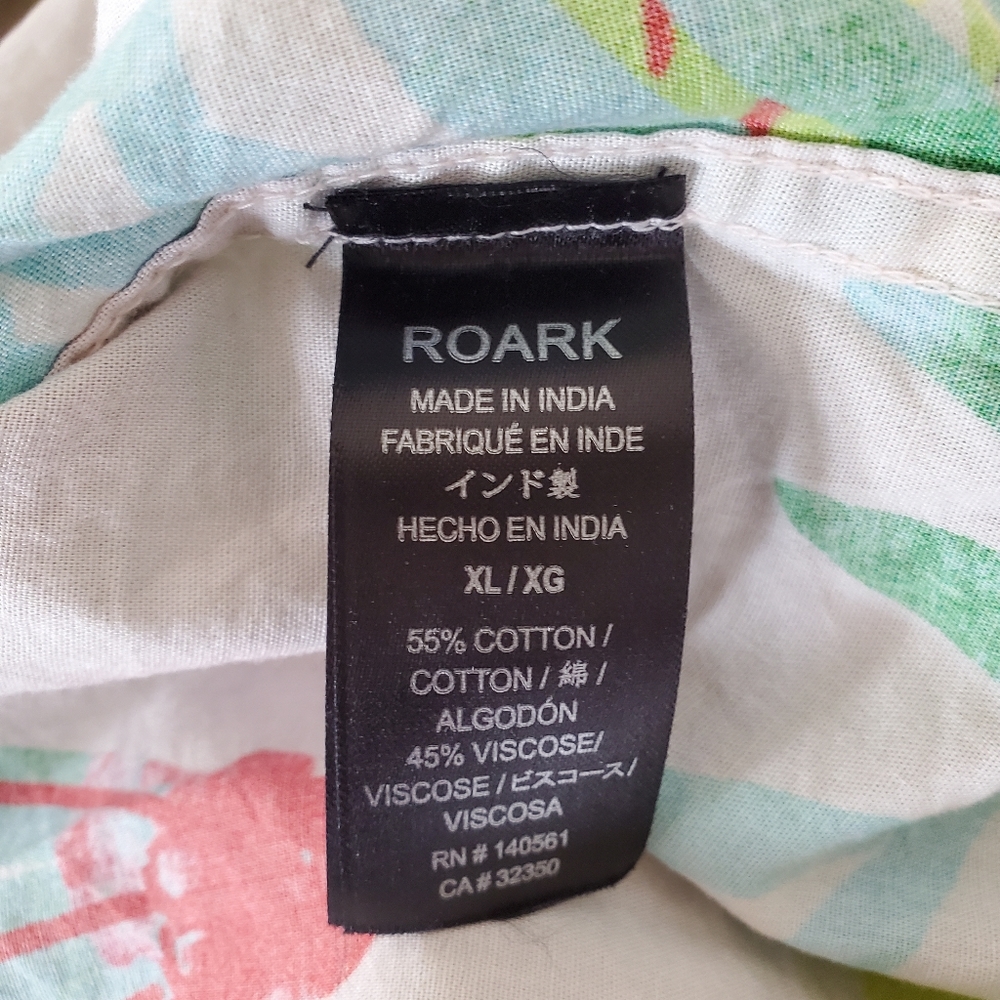 ROARK Men XL Journey Macaw Tan Tropical Button SS Shirt Logo Casual Island Vacay - Picture 13 of 15